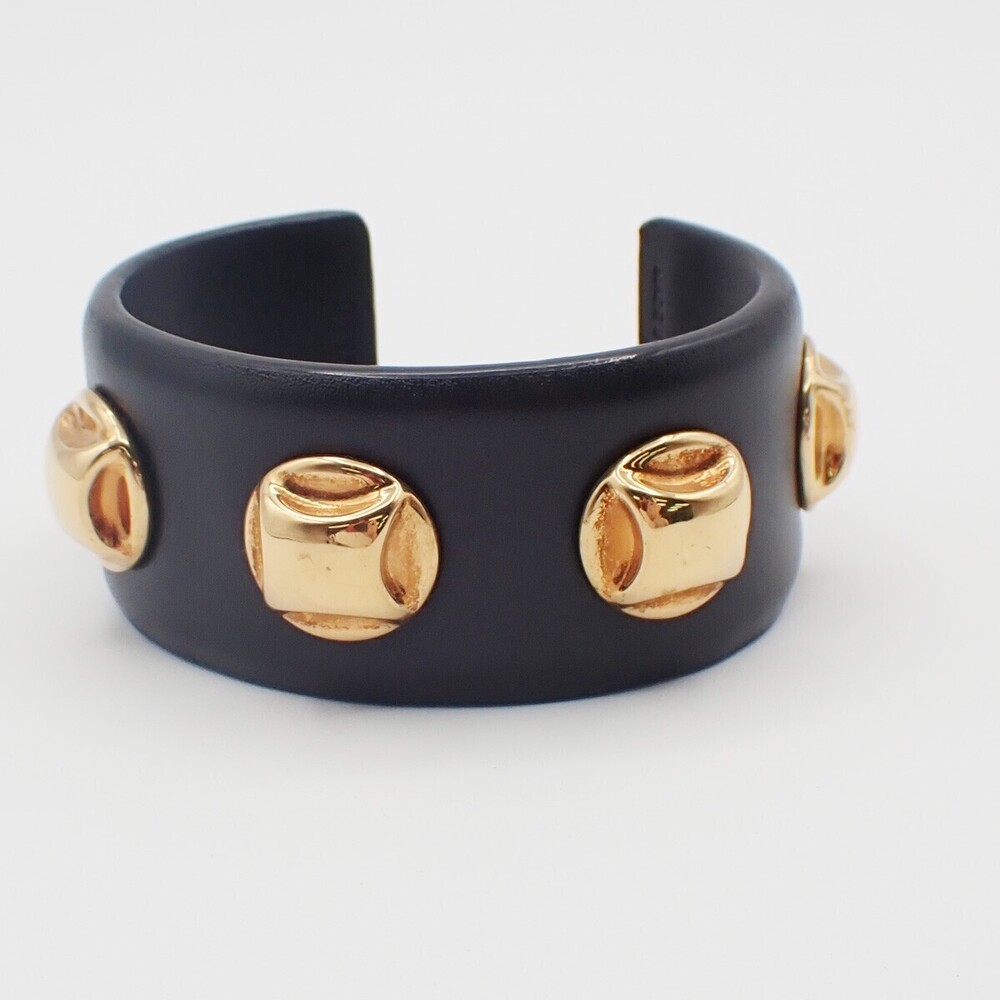 Celine Stud Cuff Leather and Plated Metal